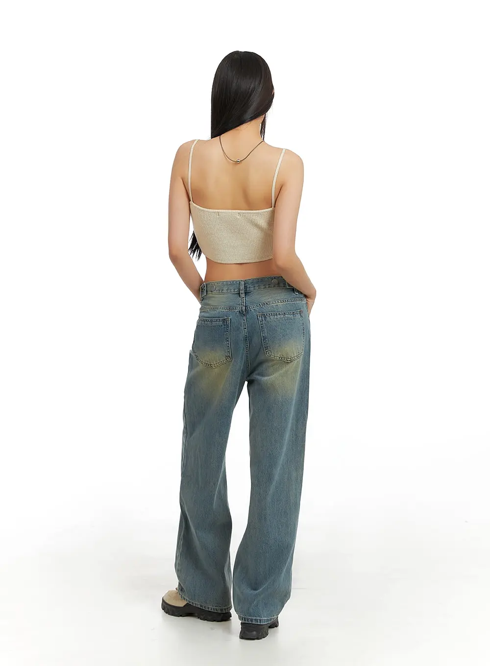 Washed Denim Wide Leg Jeans IA417