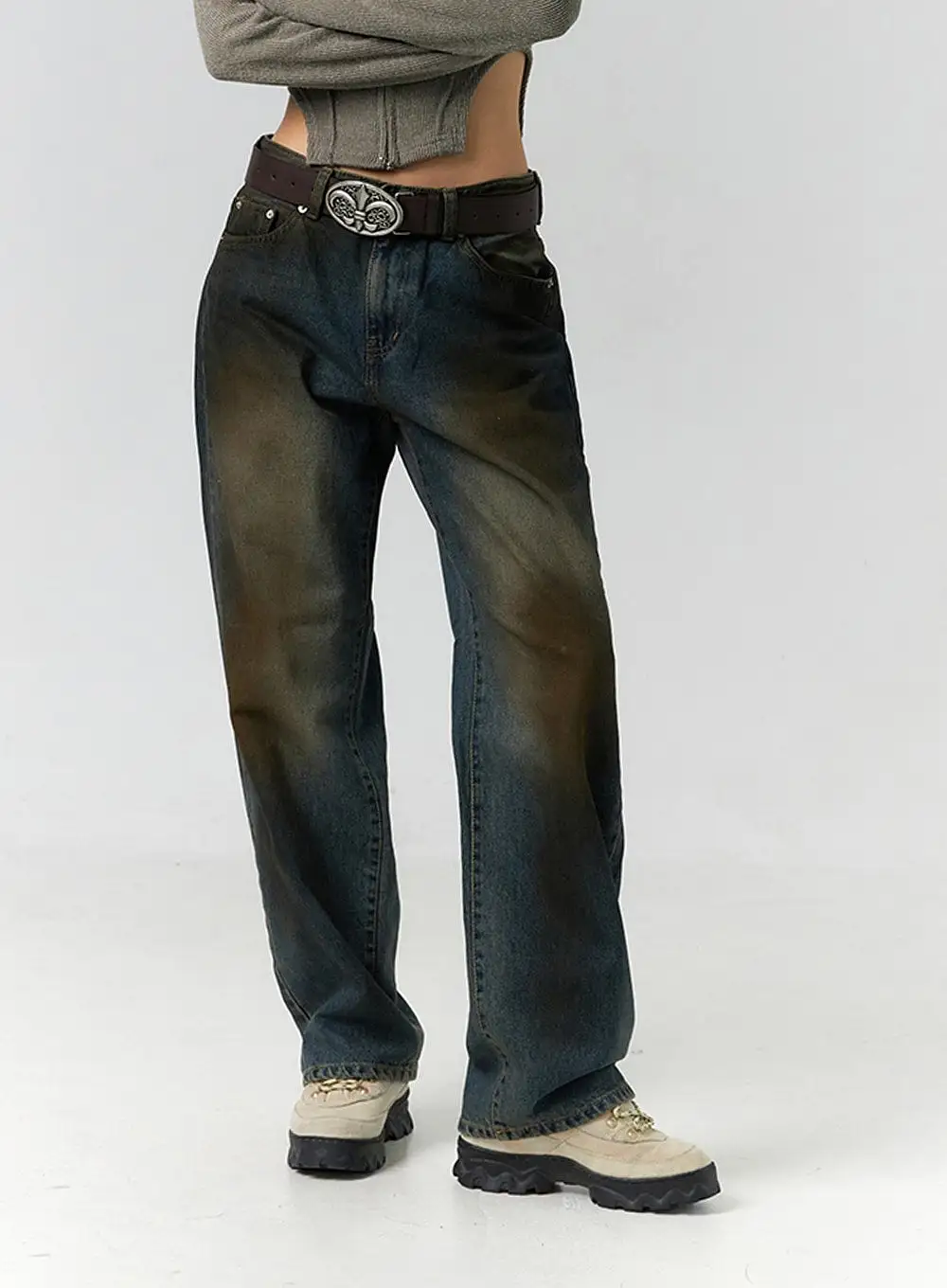 Washed Painting Wide Leg Jeans ID306