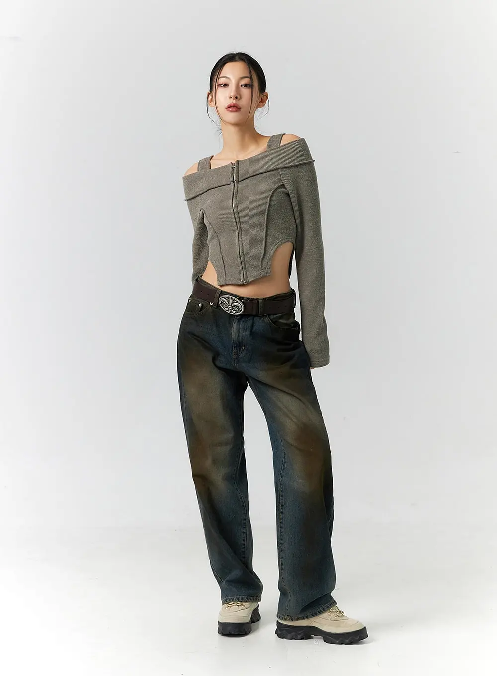 Washed Painting Wide Leg Jeans ID306