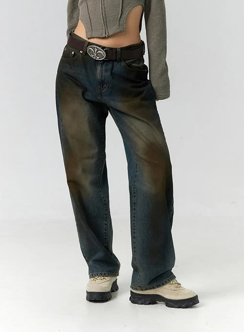 Washed Painting Wide Leg Jeans ID306