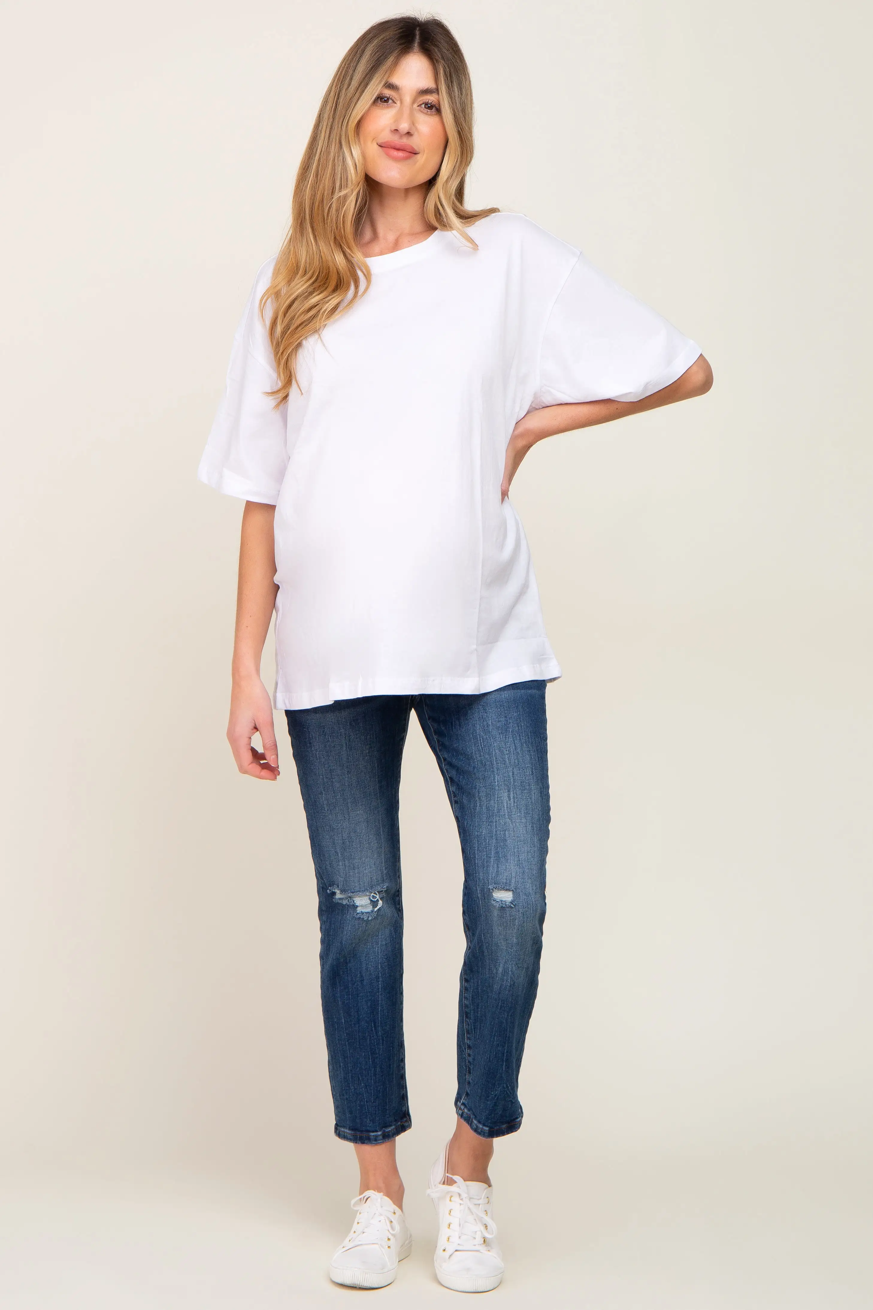 White Basic Oversized Maternity Tee