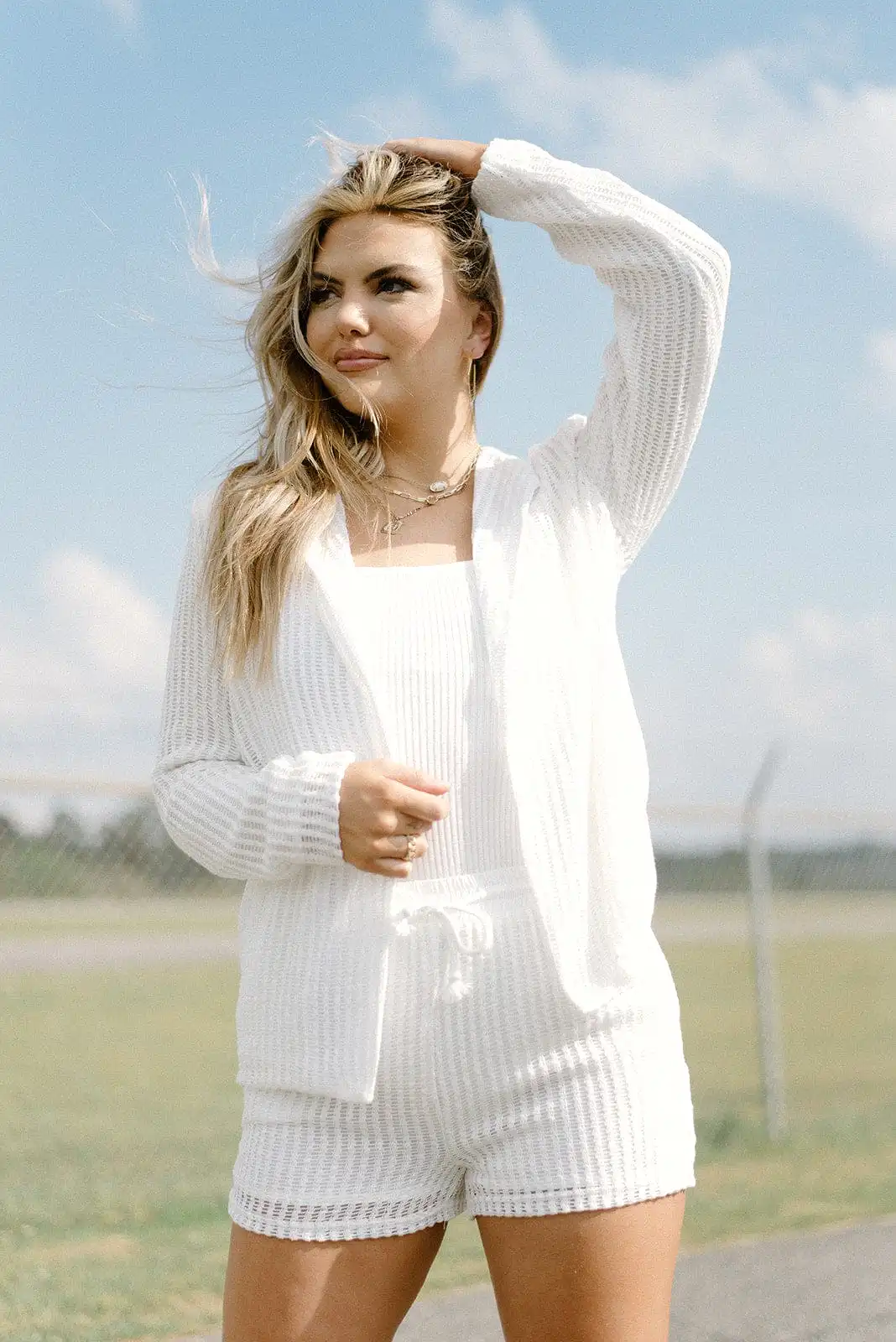 White Crochet Set Collar Jacket