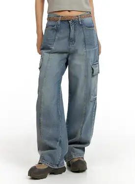 Wide Leg Cargo Denim Jeans CF427