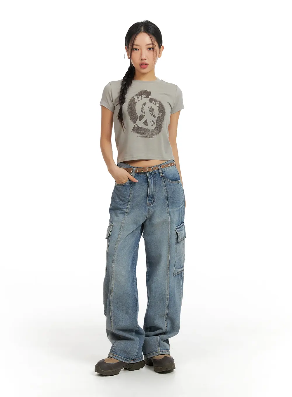 Wide Leg Cargo Denim Jeans CF427