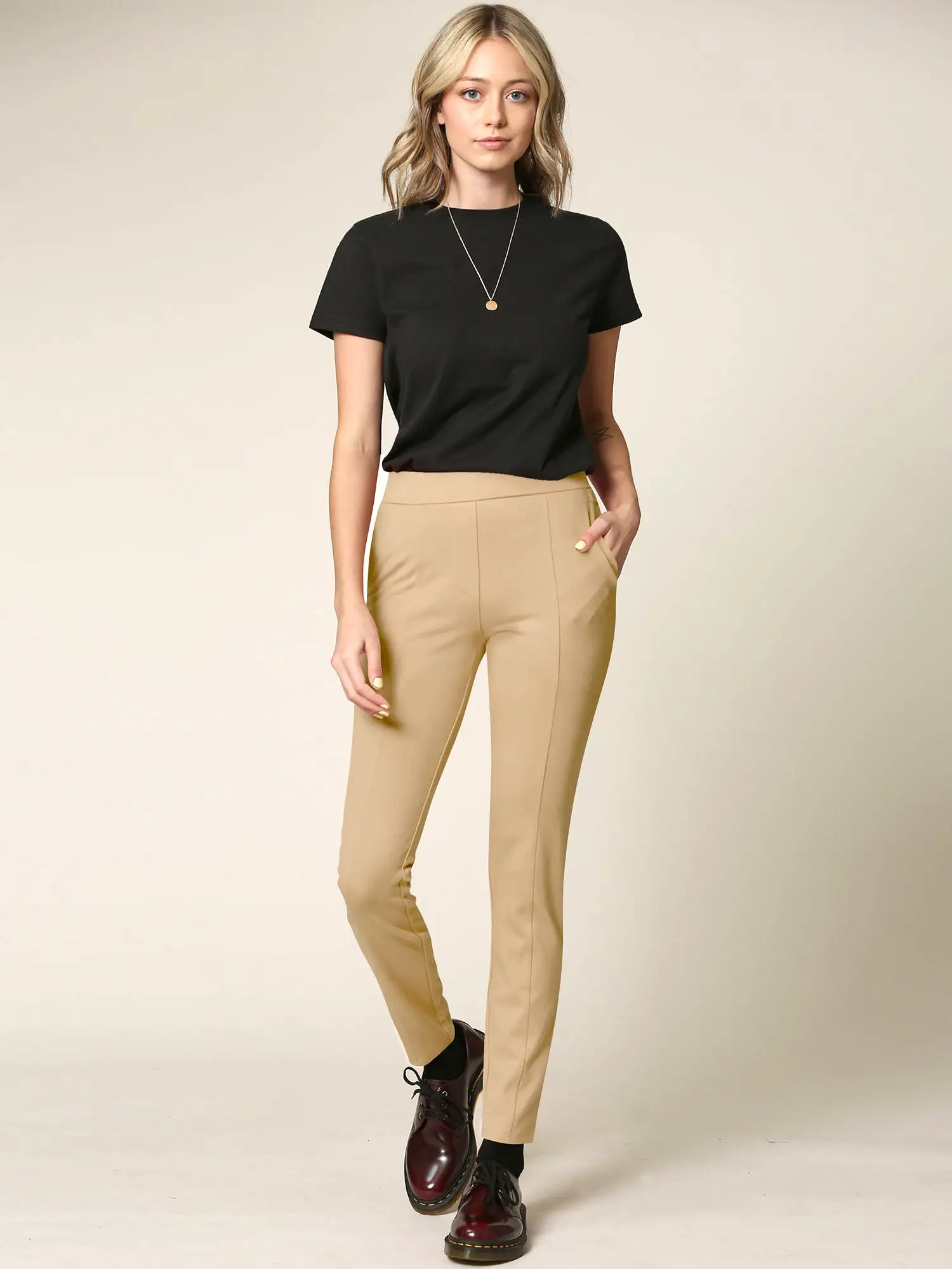 Women's Pull On Legging Ponte Tummy Control Skinny Pant With Pockets