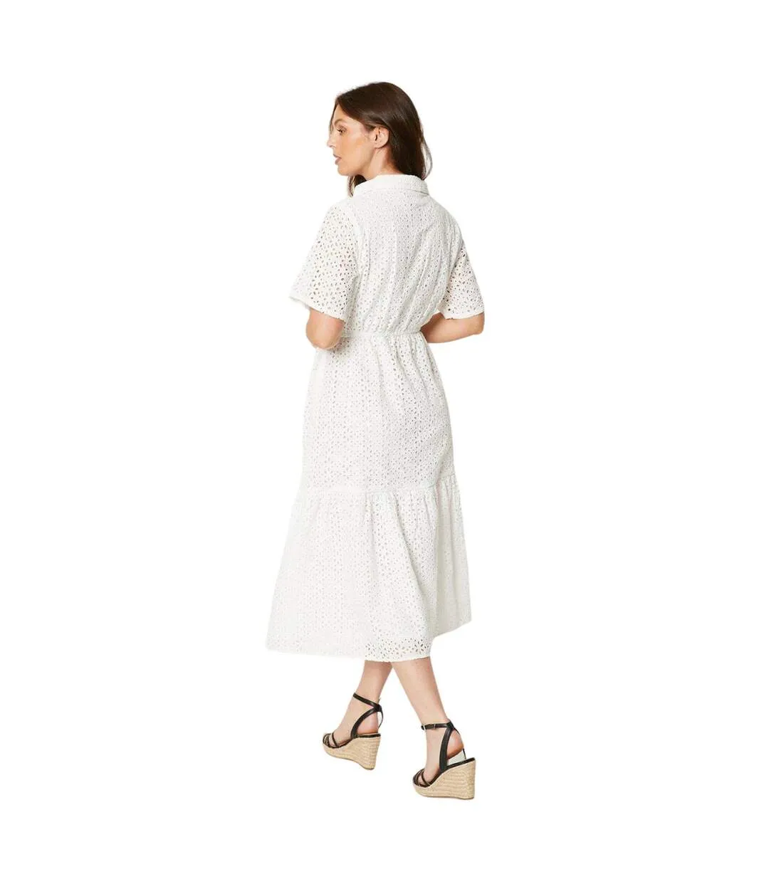 Womens/ladies broderie tiered midi dress ivory Principles