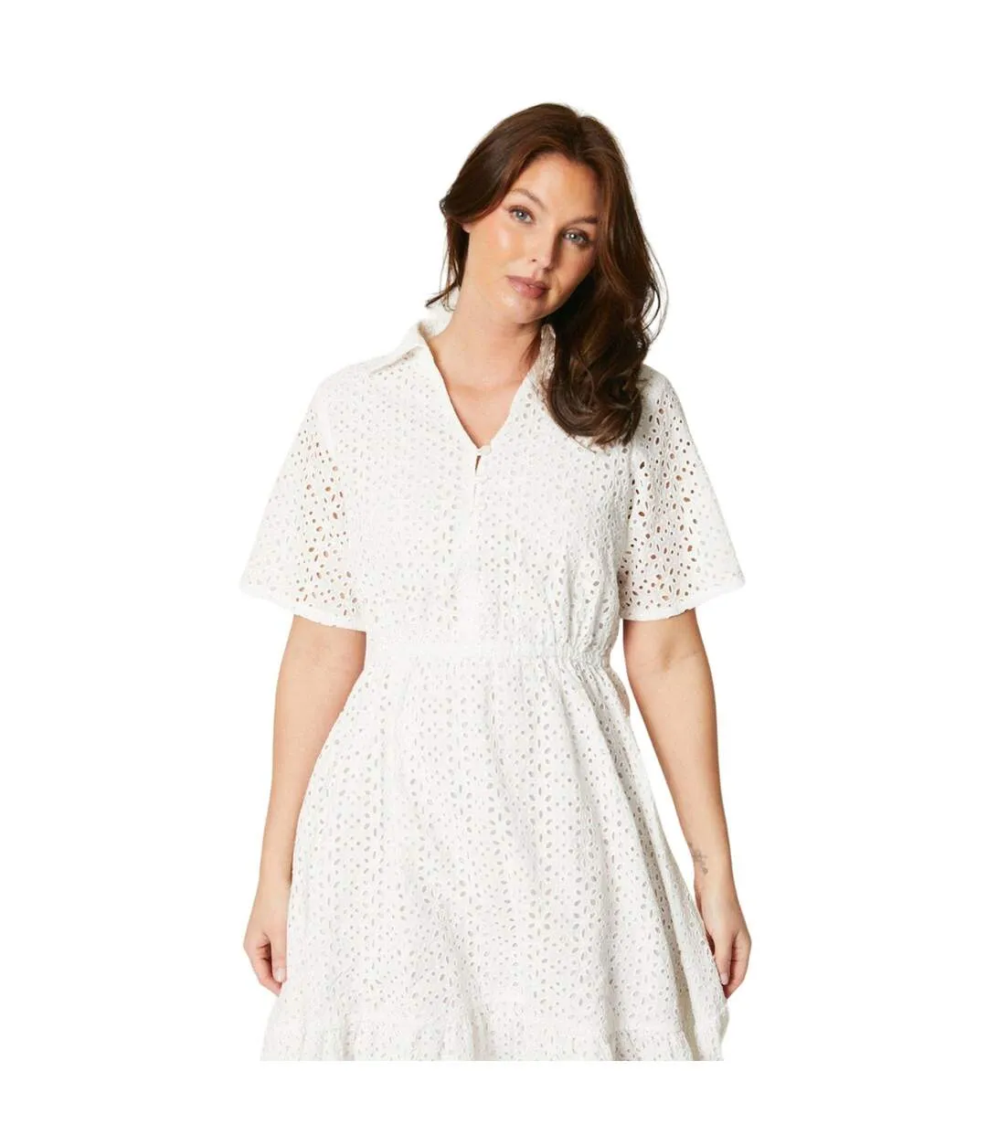 Womens/ladies broderie tiered midi dress ivory Principles