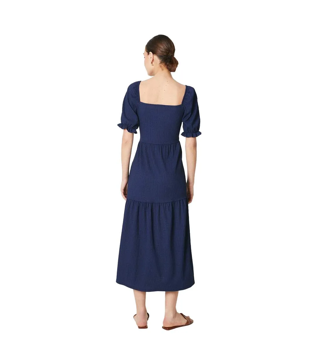 Womens/ladies tiered puff sleeve midi dress navy Dorothy Perkins