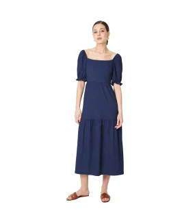 Womens/ladies tiered puff sleeve midi dress navy Dorothy Perkins