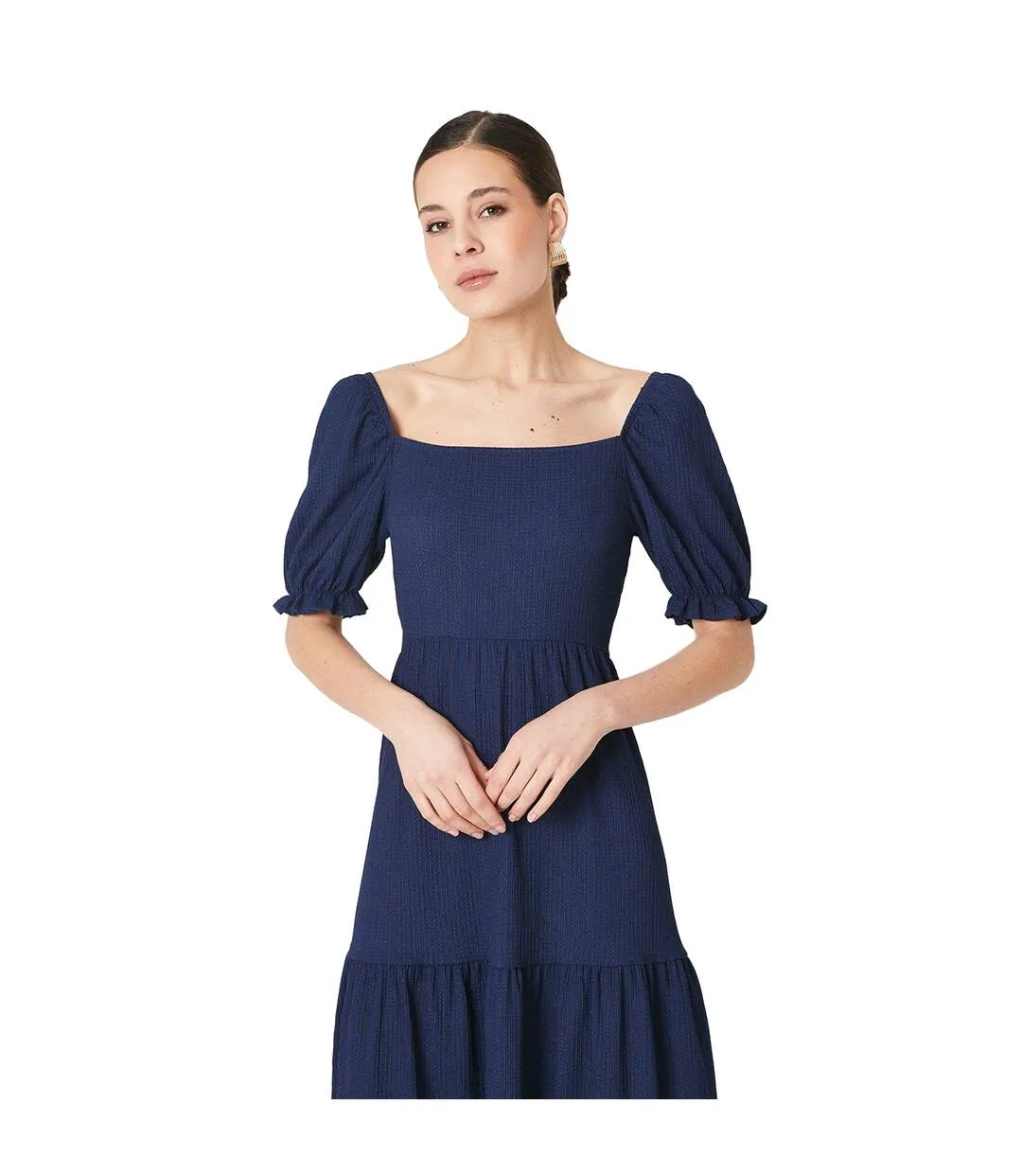 Womens/ladies tiered puff sleeve midi dress navy Dorothy Perkins