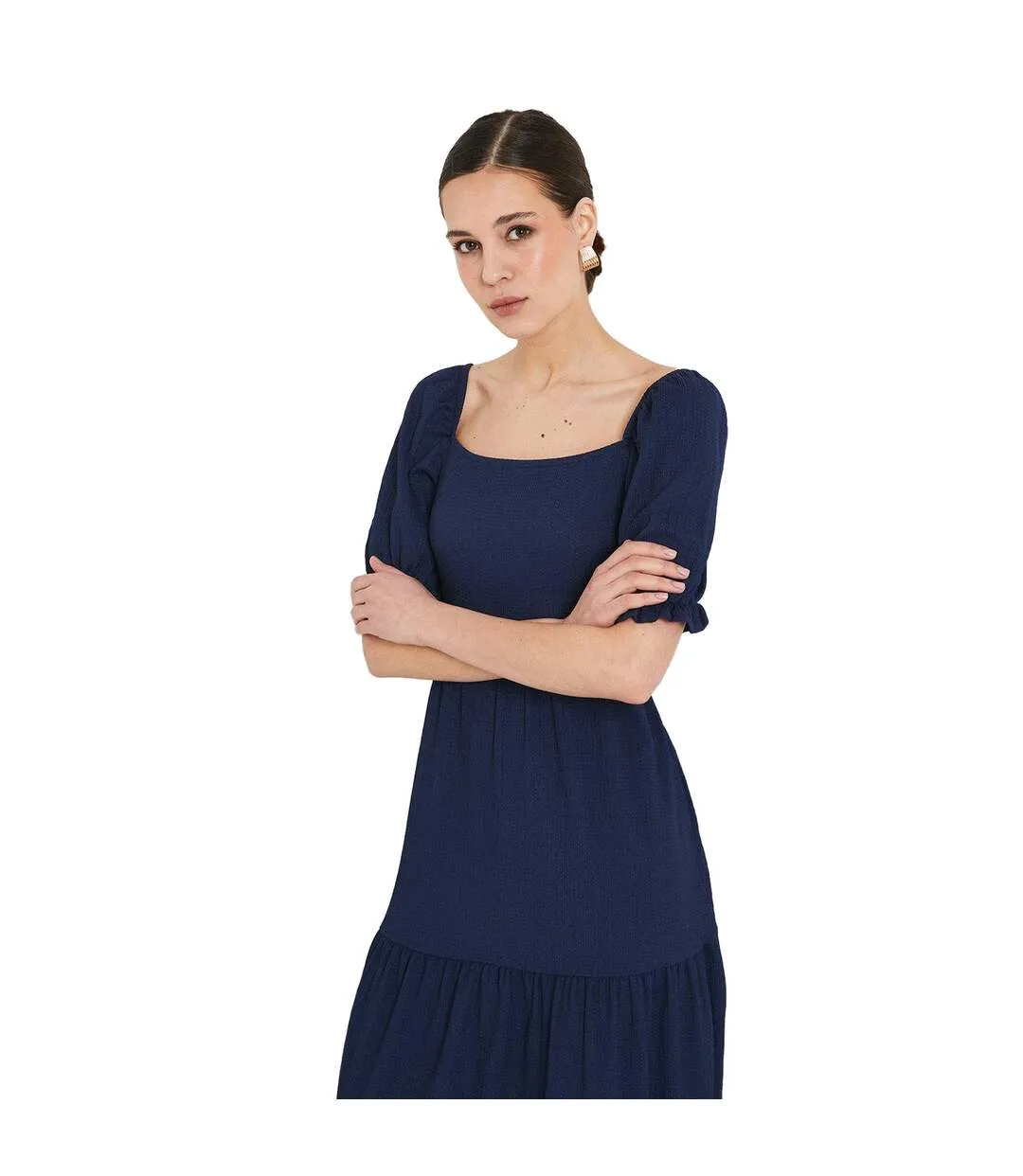 Womens/ladies tiered puff sleeve midi dress navy Dorothy Perkins